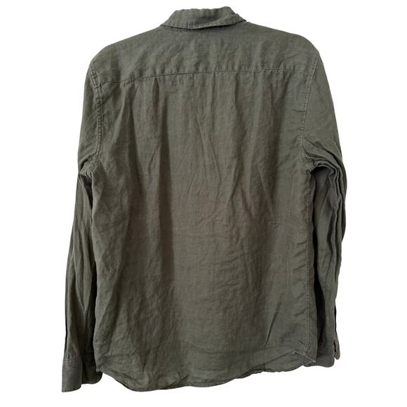 Everlane Green 100% European Flax Linen Shirt Long Sleeve Button Down Collared-M - Picture 3 of 6